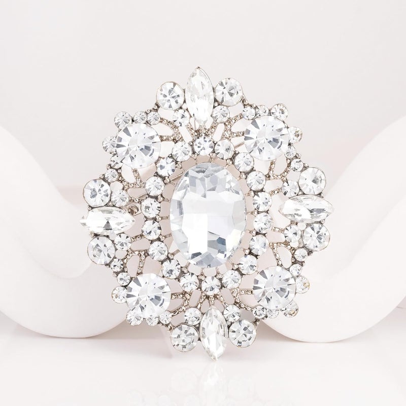 LAXPICOL Vintage Clear Austrian Crystal Brooch Pin for Women Elegant Wedding Bridal Brooches Broach Pin 1.69"*1.39" - Image 3